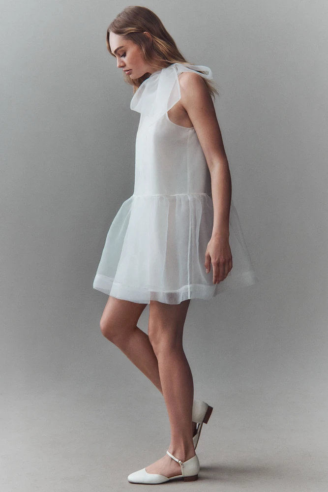 BHLDN Sophia High-Neck Bow-Tie Organza Mini Dress