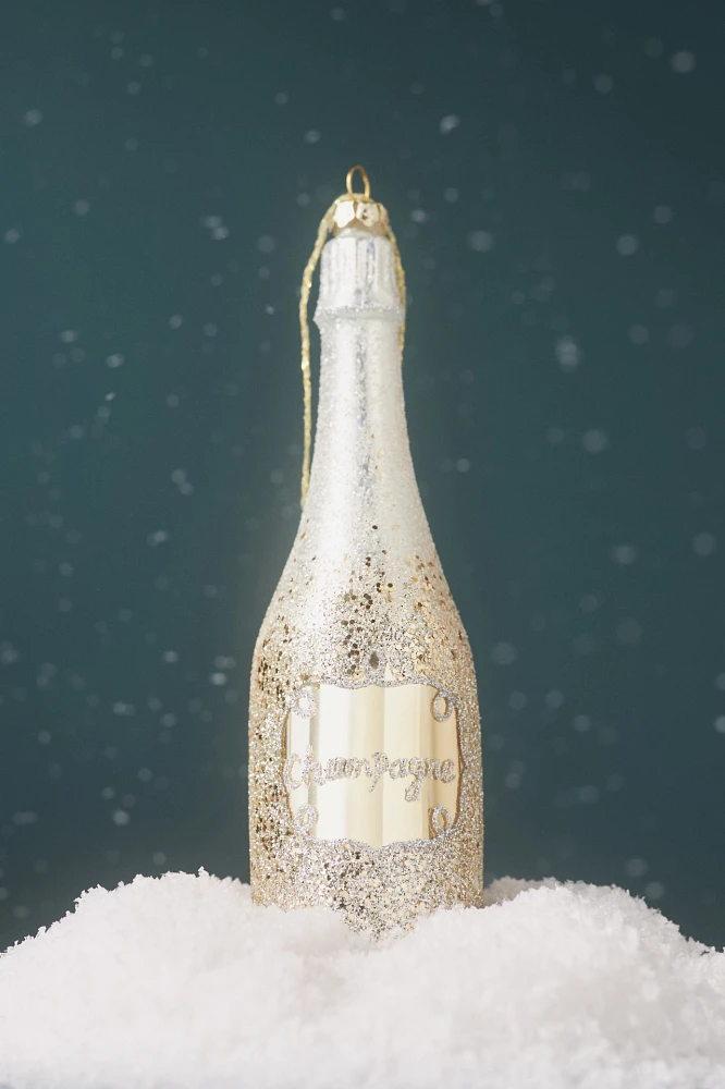 Champagne Bottle Glass Ornament