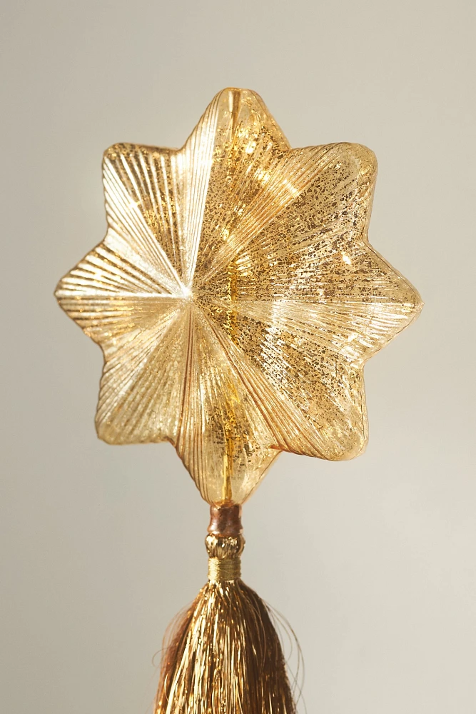 Light-Up Shooting Glass Star Tinsel Tree Topper