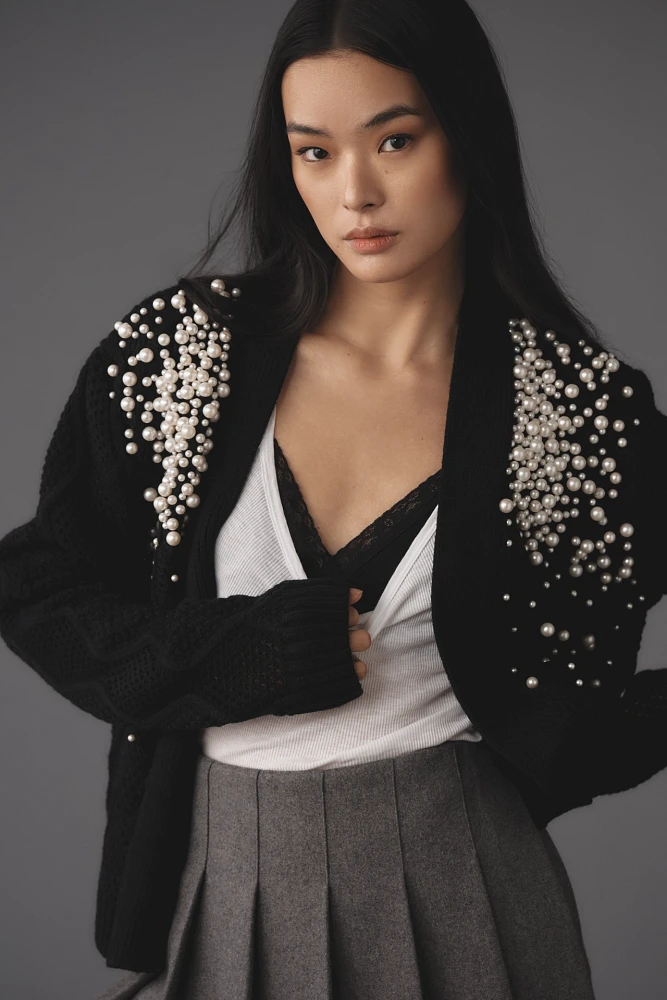 By Anthropologie Pearl Cable Cardigan Sweater