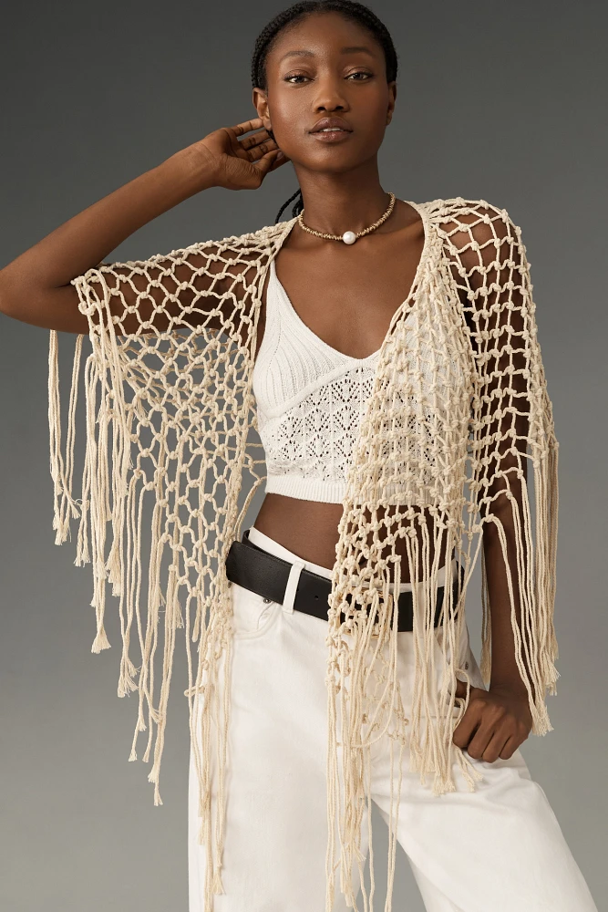 Flat White Netted Crochet Wrap