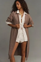 Flat White Livvy Waffle Knit Cardigan Sweater: Long Edition