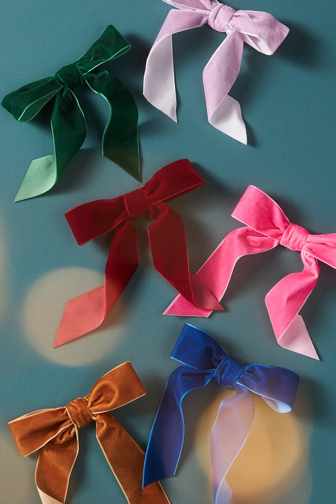 Velvet Bow Clip-On Ornaments, Set of 6