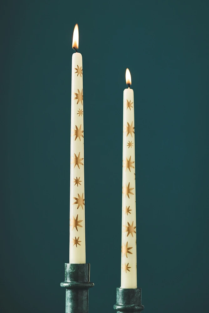 Handpainted Star Taper Candles, Set Of 2