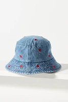 Embroidered Heart Denim Bucket Hat