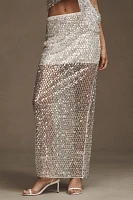 Shona Joy Asteri Sheer Mesh Beaded Maxi Skirt