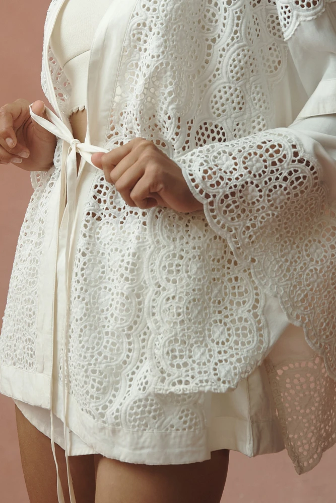 By Anthropologie Eyelet Tie-Front Top