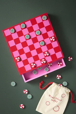 Anthropologie Candy Cane Checkers Game Set 