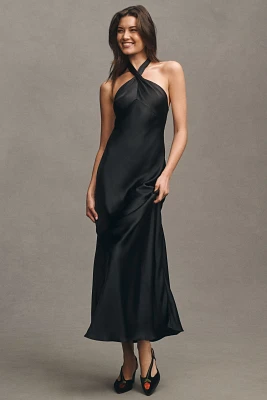 BHLDN Selma Halter-Neck Satin Maxi Dress