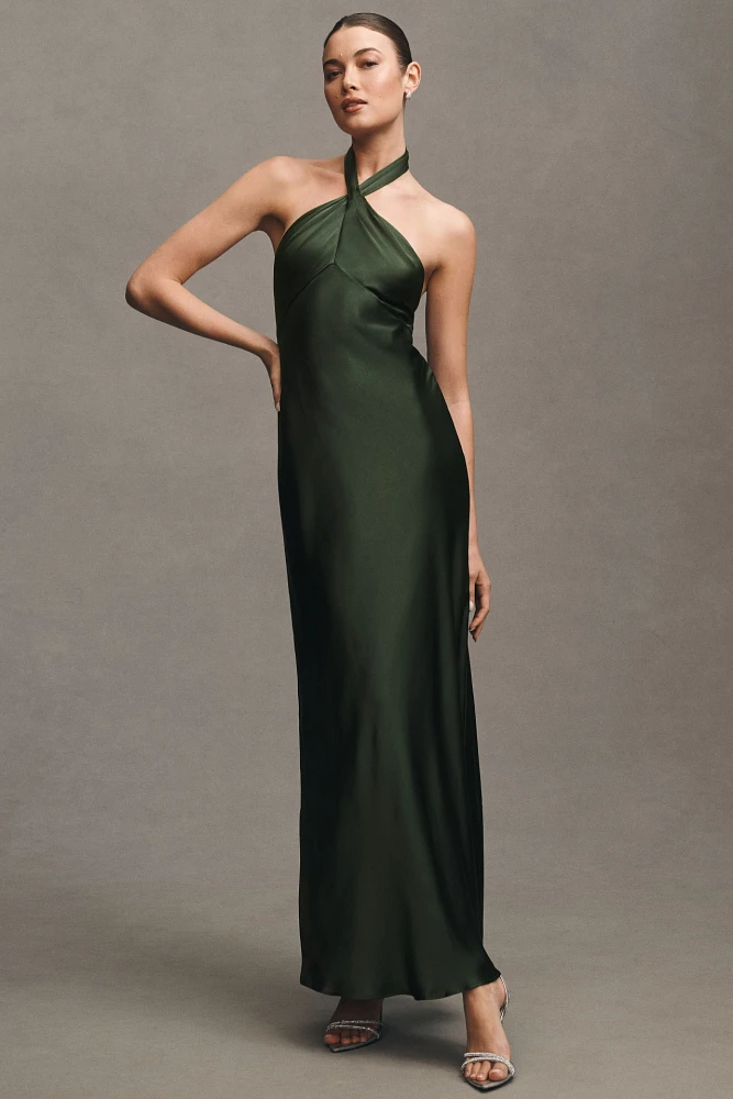 BHLDN Selma Halter-Neck Satin Maxi Dress