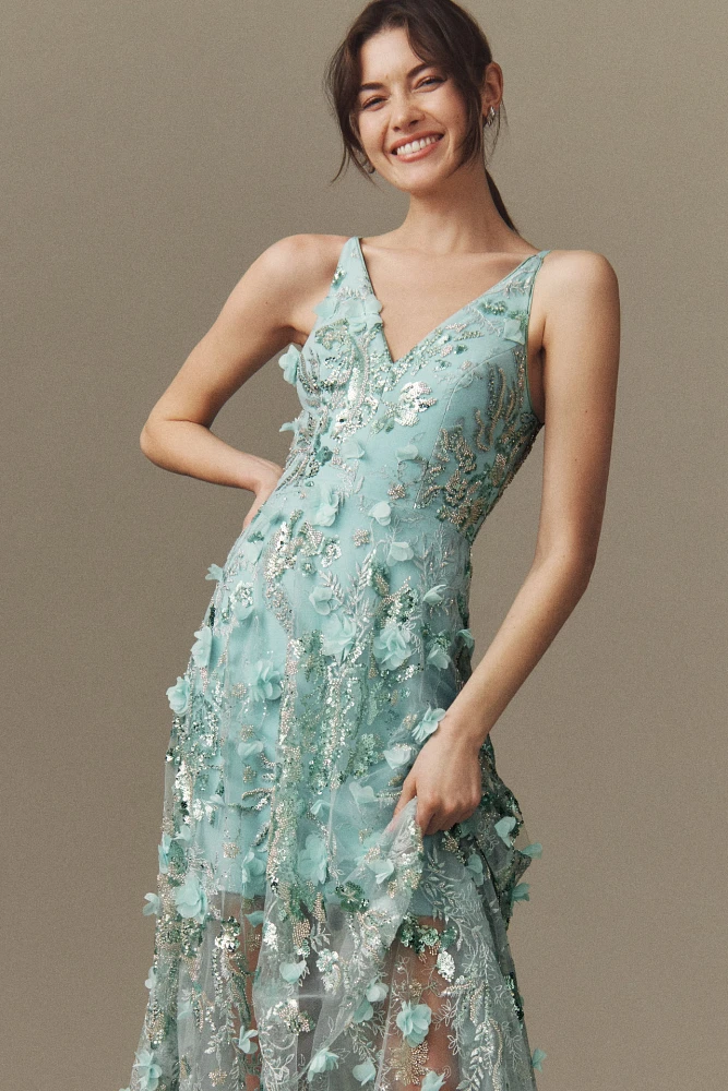 Dress The Population Sidney Bead & Sequin Floral Appliqué Gown