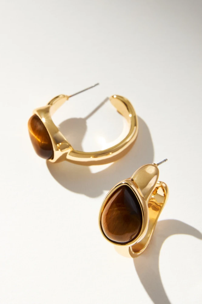 Stone-Inset Hoop Earrings