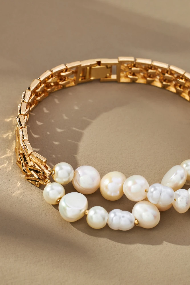 Double Pearl Watchband Bracelet