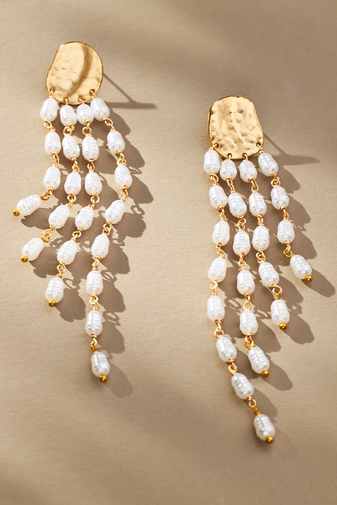 Cascading Pearl Fringe Drop Earrings