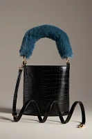 Faux-Fur Handle Croc Bucket Bag