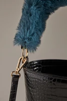 Faux-Fur Handle Croc Bucket Bag