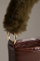 Faux-Fur Handle Croc Bucket Bag