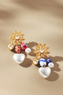 Mixed Ceramic Beaded Heart Drop Earrings