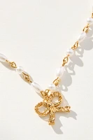 Bow Pendant Pearl Beaded Necklace