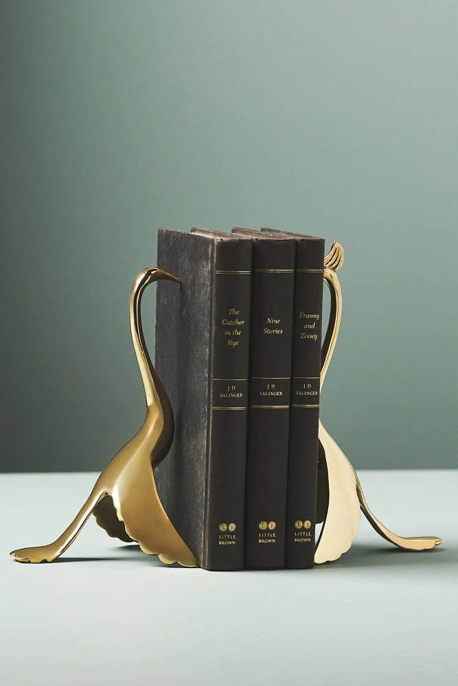 Gold Crane Brass Bookends