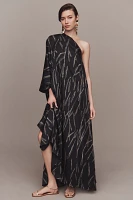 DIARRABLU Satu One-Shoulder Scribble-Print Side-Slit Maxi Dress