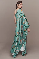 DIARRABLU Satu One-Shoulder Scribble-Print Side-Slit Maxi Dress