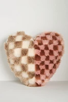 Checkered Faux-Fur Heart Pillow