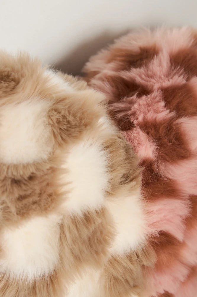 Checkered Faux-Fur Heart Pillow