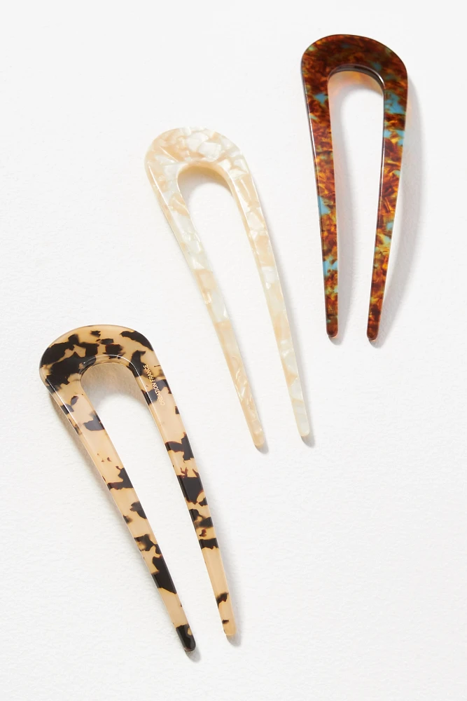 Bindya Wavy Tortoise Hair Pins, Set of 3