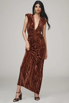 Ronny Kobo Hayley V-Neck Column Velvet Maxi Dress