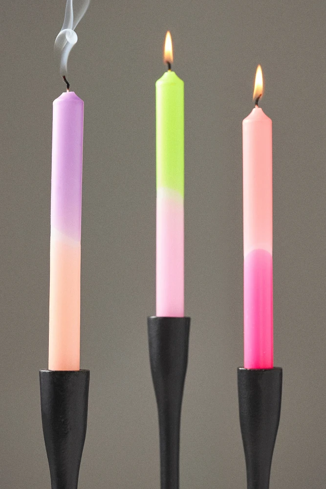 Pink Stories Dip Dye Neon Taper Candles, Set of 3