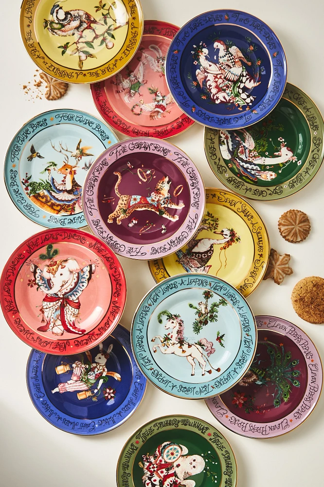 Phannapast Taychamaythakool x Anthropologie Twelve Days of Christmas Stoneware Dessert Plates, Set of 12