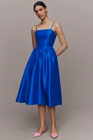 Hutch Eddi Sleeveless Straight-Neck Shantung Drop-Waist A-Line Midi Dress