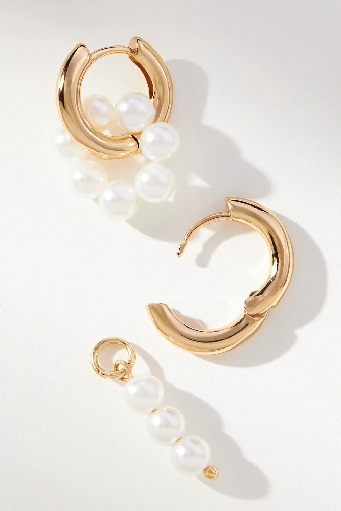 Mismatched Pearl Huggie Hoop Earrings