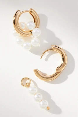 Mismatched Pearl Huggie Hoop Earrings