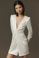 BHLDN Maya Long-Sleeve Twist Satin Mini Dress