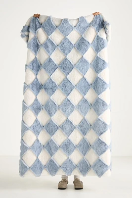 Carved Checkered Faux-Fur Throw Blanket