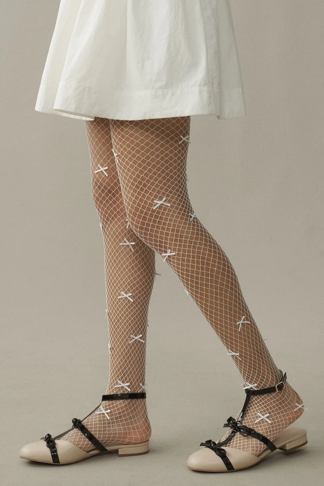 High Heel Jungle Fishnet Bow Velvet Flocking Premium Tights