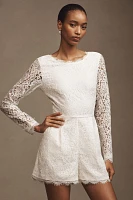 BHLDN Mock-Neck Long-Sleeve Bow-Back Lace Romper