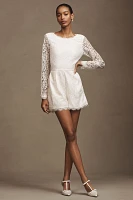 BHLDN Mock-Neck Long-Sleeve Bow-Back Lace Romper