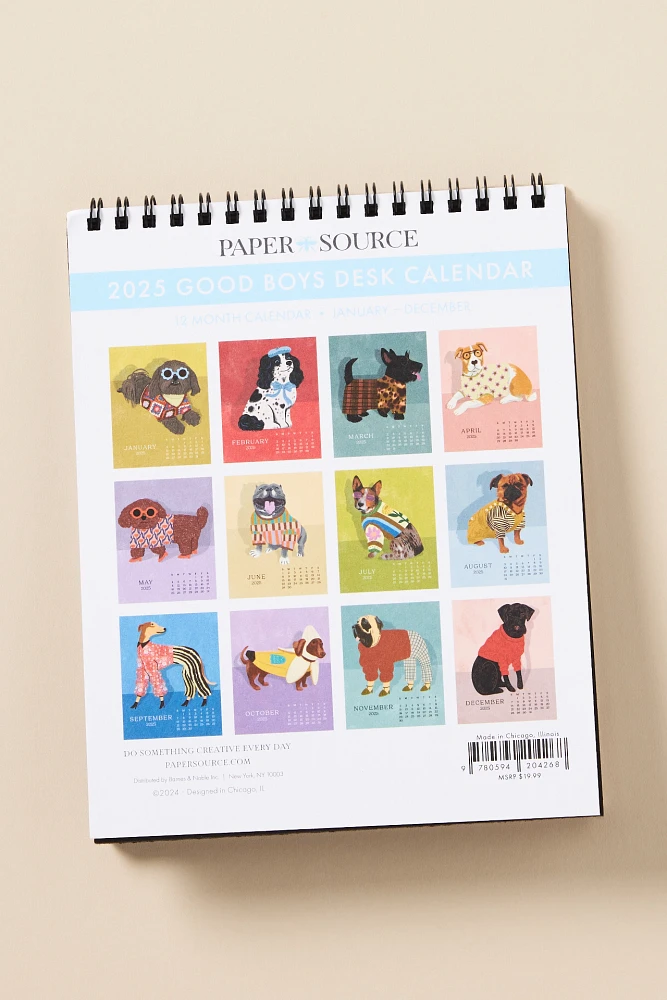 Paper Source Good Boys Dog 2025 Softcover Desk Calendar