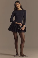 BHLDN Ariella Long-Sleeve Drop-Waist Crepe Fit & Flare Mini Dress