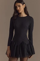 BHLDN Ariella Long-Sleeve Drop-Waist Crepe Fit & Flare Mini Dress