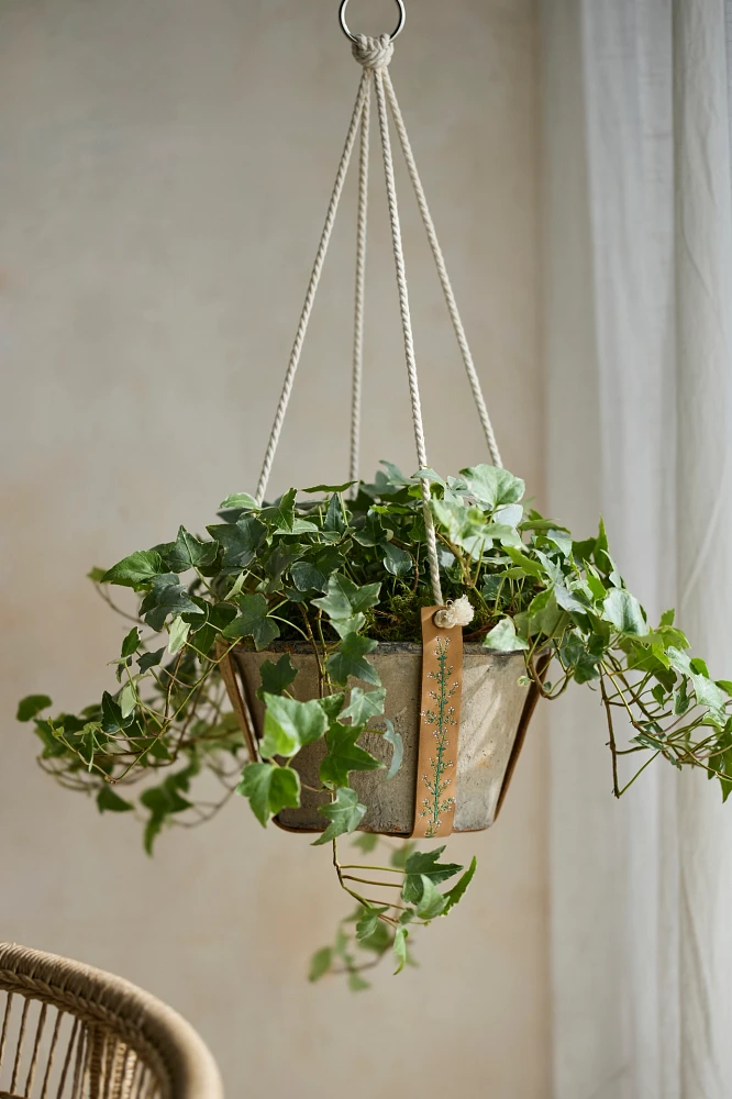 Embroidered Leather Plant Hanger