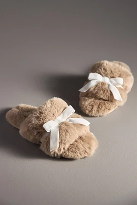 Maeve Faux-Fur Open-Toe Bow Slippers