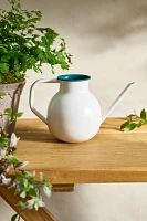 Colorful Enamel Watering Can, White + Green