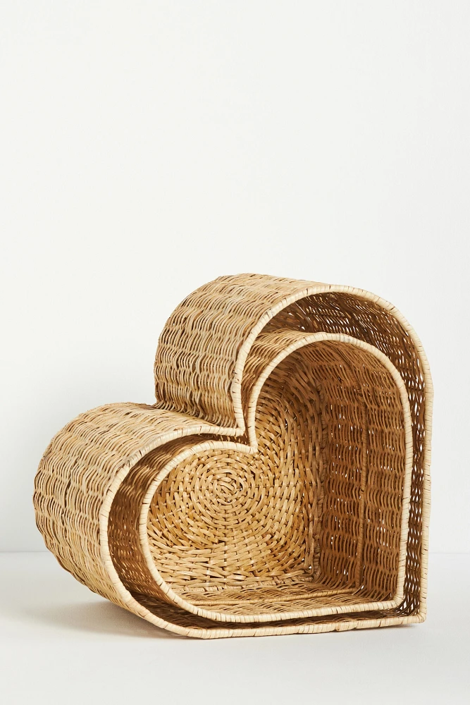 Heart Woven Rattan Baskets, Set of 2