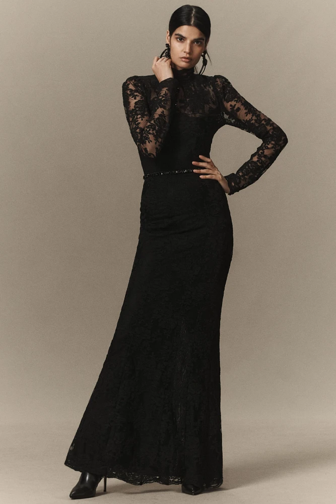 V. Chapman Jules Turtleneck Lace Column Maxi Dress