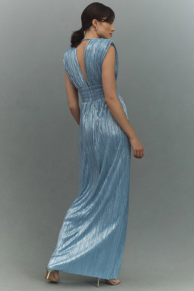sabina musayev satellite v-neck column pleated foil maxi dress Sabina Musayev Satellite V-Neck Column Pleated Foil Maxi Dress