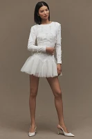 BHLDN Pearl-Embellished Long-Sleeve Drop-Waist Mini Dress